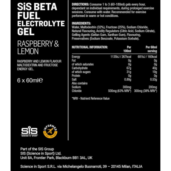 SIS Beta Fuel Gel Rapsberry & Lemon + Electrolyte (1 gel)