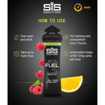 SIS Beta Fuel Gel Rapsberry & Lemon + Electrolyte (1 gel)